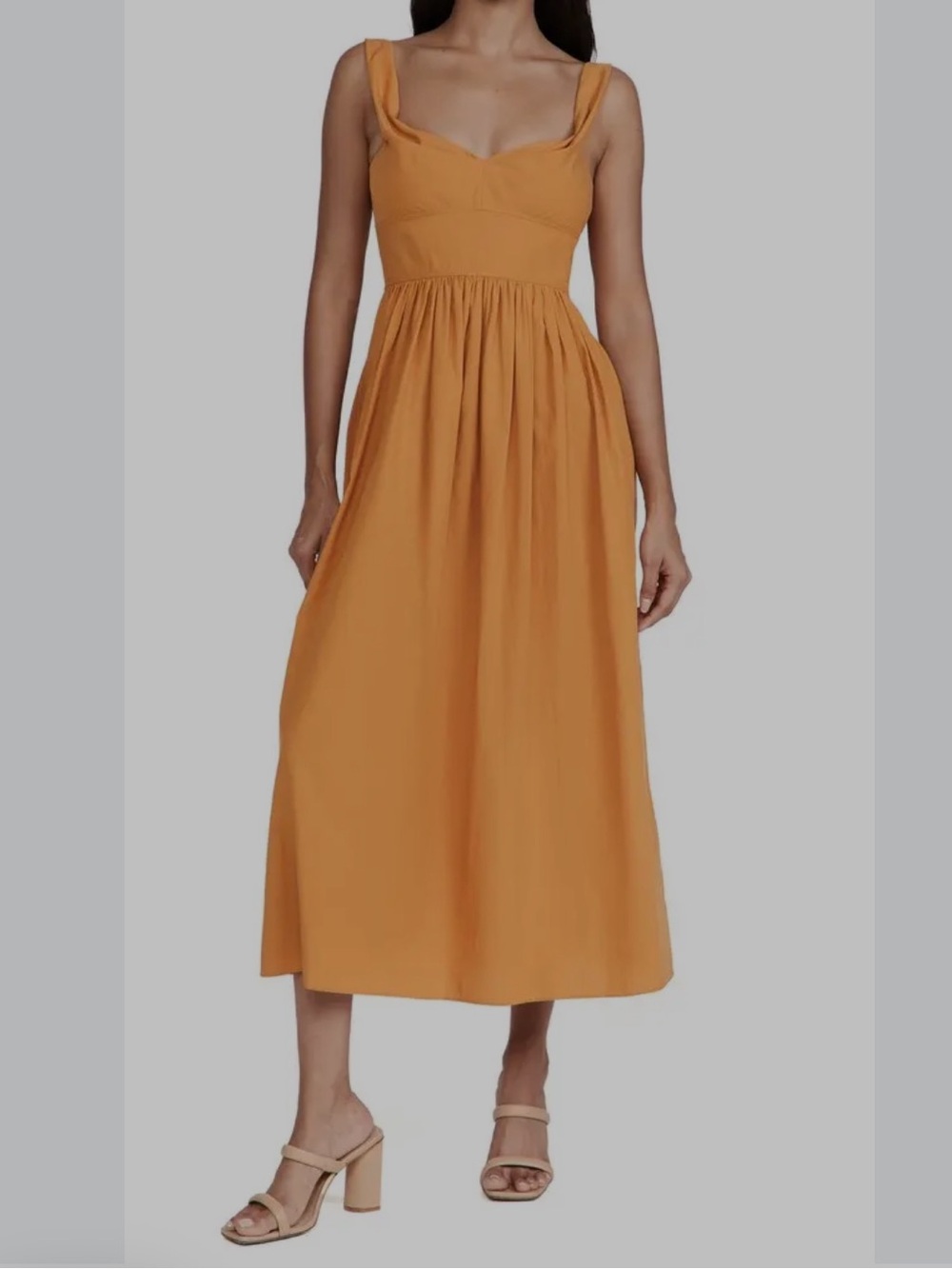 Rebecca Taylor Sleeveless Tigerlily Orange Slub Sateen Sweetheart Midi Dress M